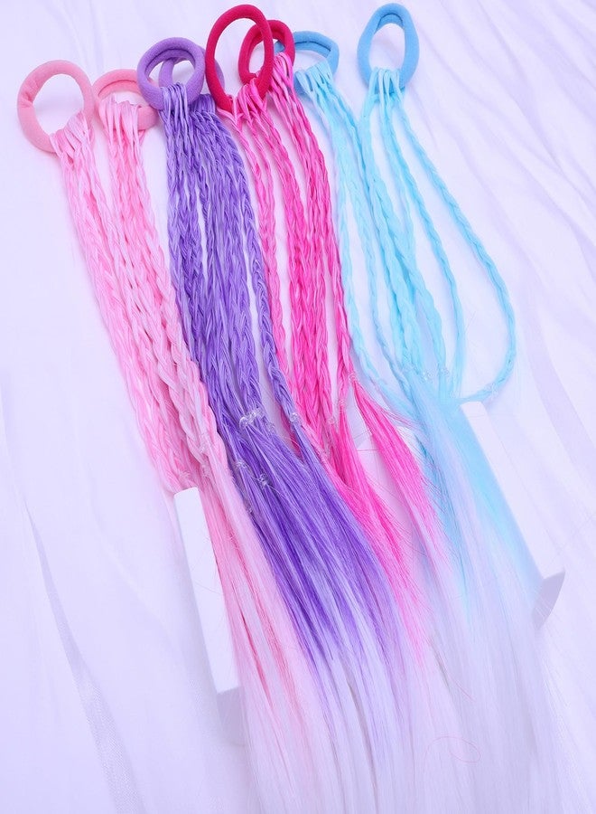 RJMBMUP 8 Pcs Thin Braided Hair Extensions for Girls - 4 Omber Colors Delicate Boho Braids Festival & Party Hair Accessories Hairpieces Ponytail with Rubber Bands - Image 5